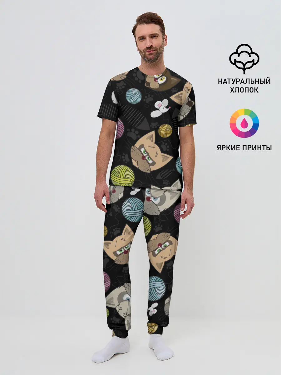 Мужская пижама с брюками / Злой кот.