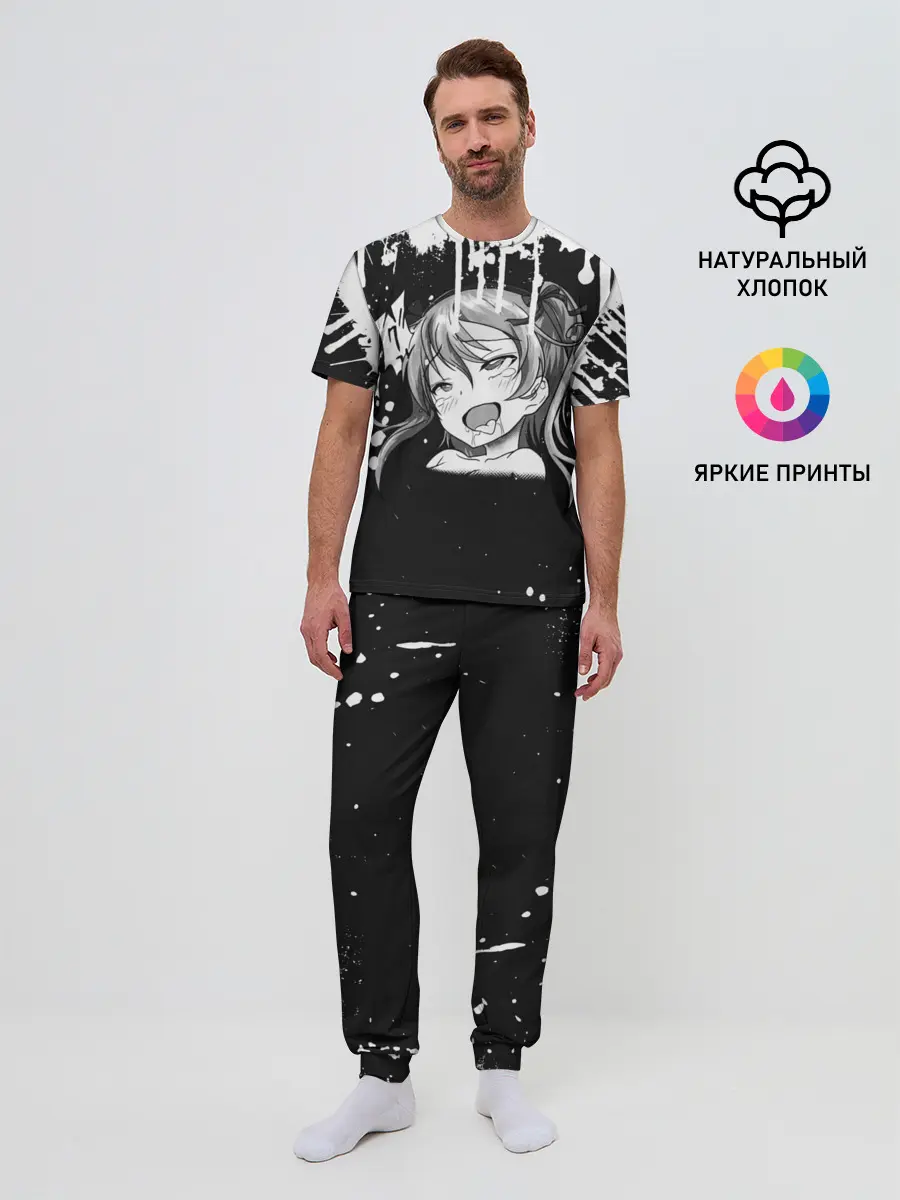 Мужская пижама с брюками / Ахегао лицо чб