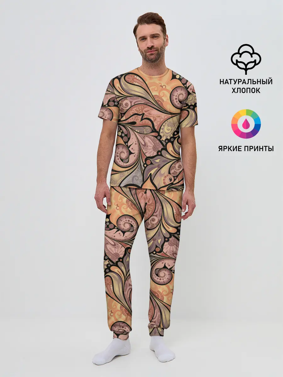 Мужская пижама с брюками / дудл узоры