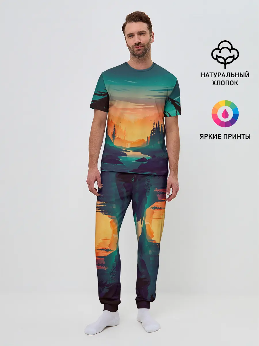 Мужская пижама с брюками / Закат Лес