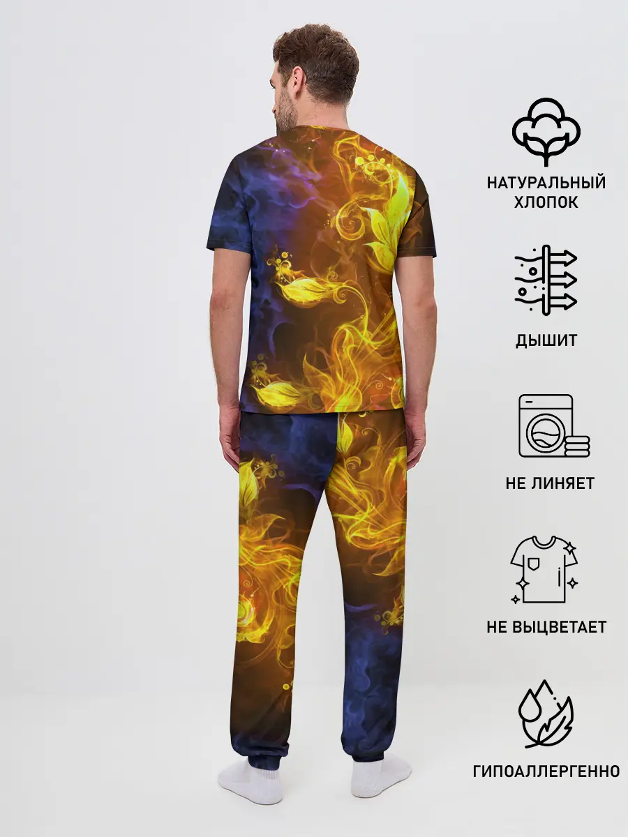 Мужская пижама с брюками / Огненный цветок