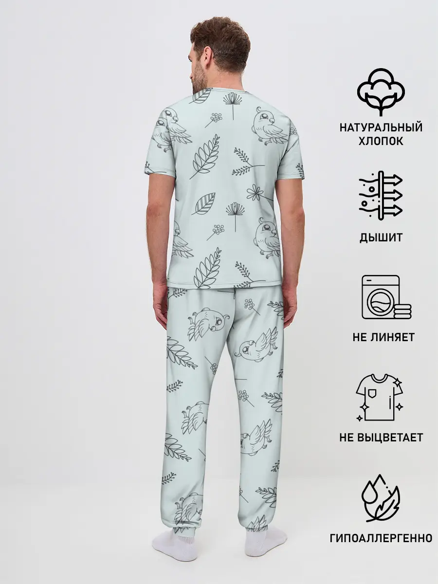 Мужская пижама с брюками / Милые птички