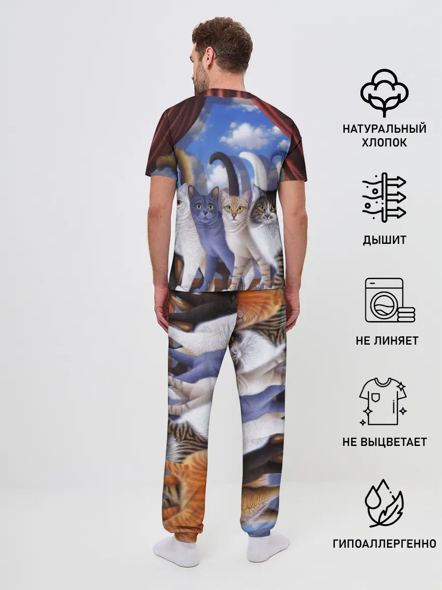 Мужская пижама с брюками / Коты