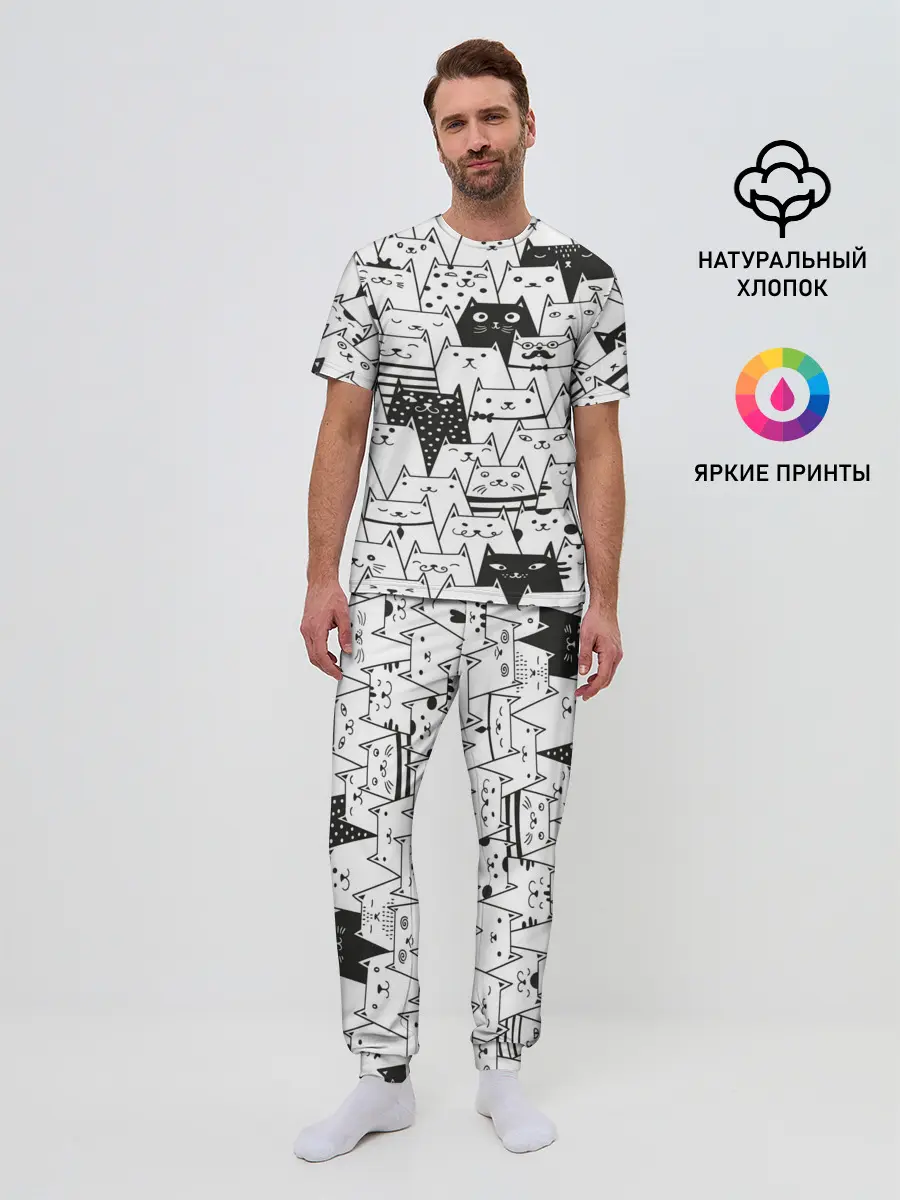 Мужская пижама с брюками / КОТЫ BLACK