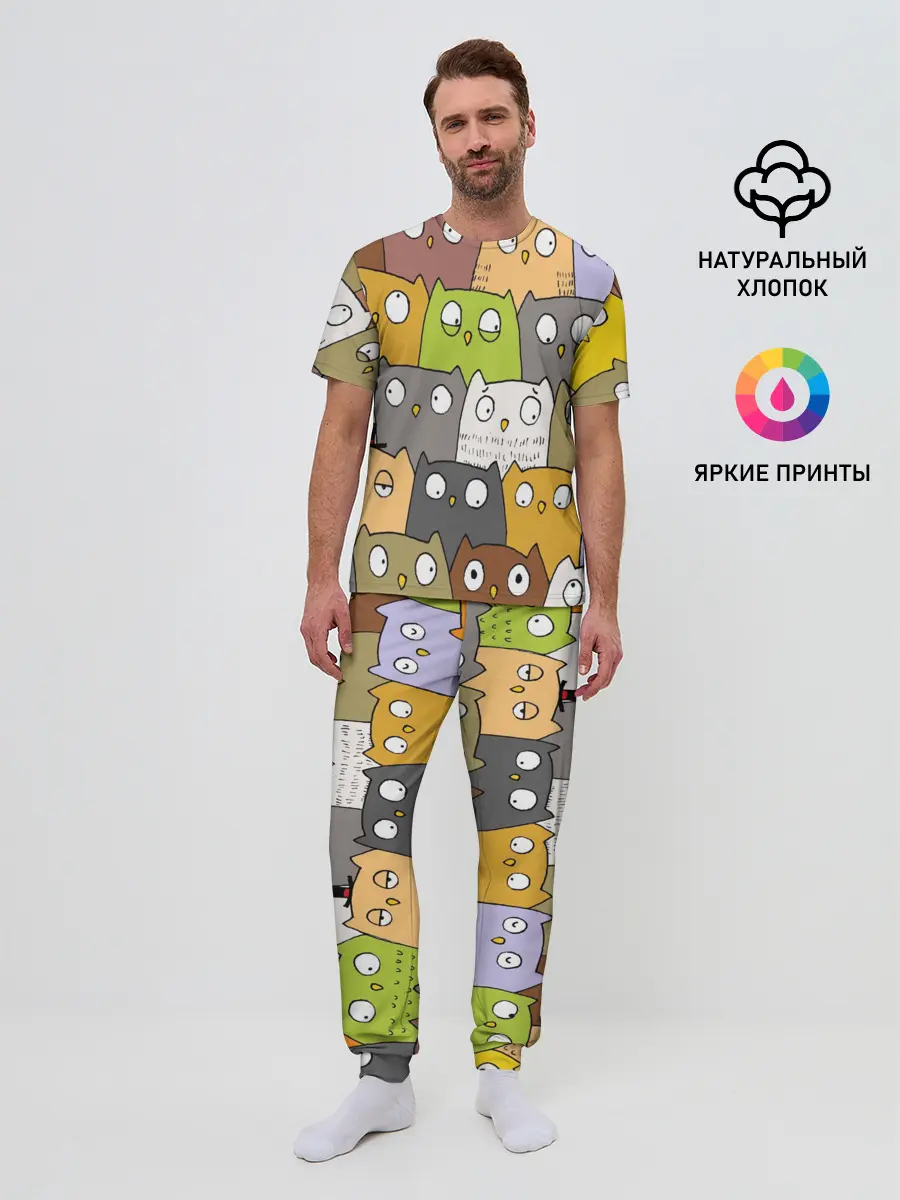 Мужская пижама с брюками / СОВЫ КОТИКИ