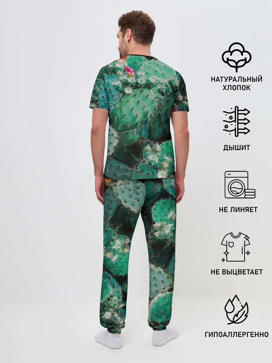 Мужская пижама с брюками / кактусы с цветами реализм