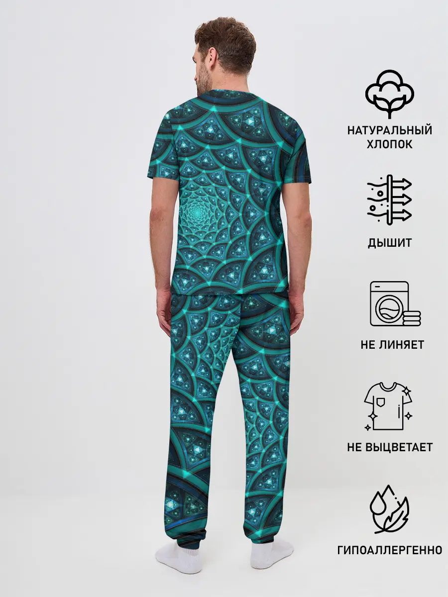 Мужская пижама с брюками / Асимметрия узор круги фигуры