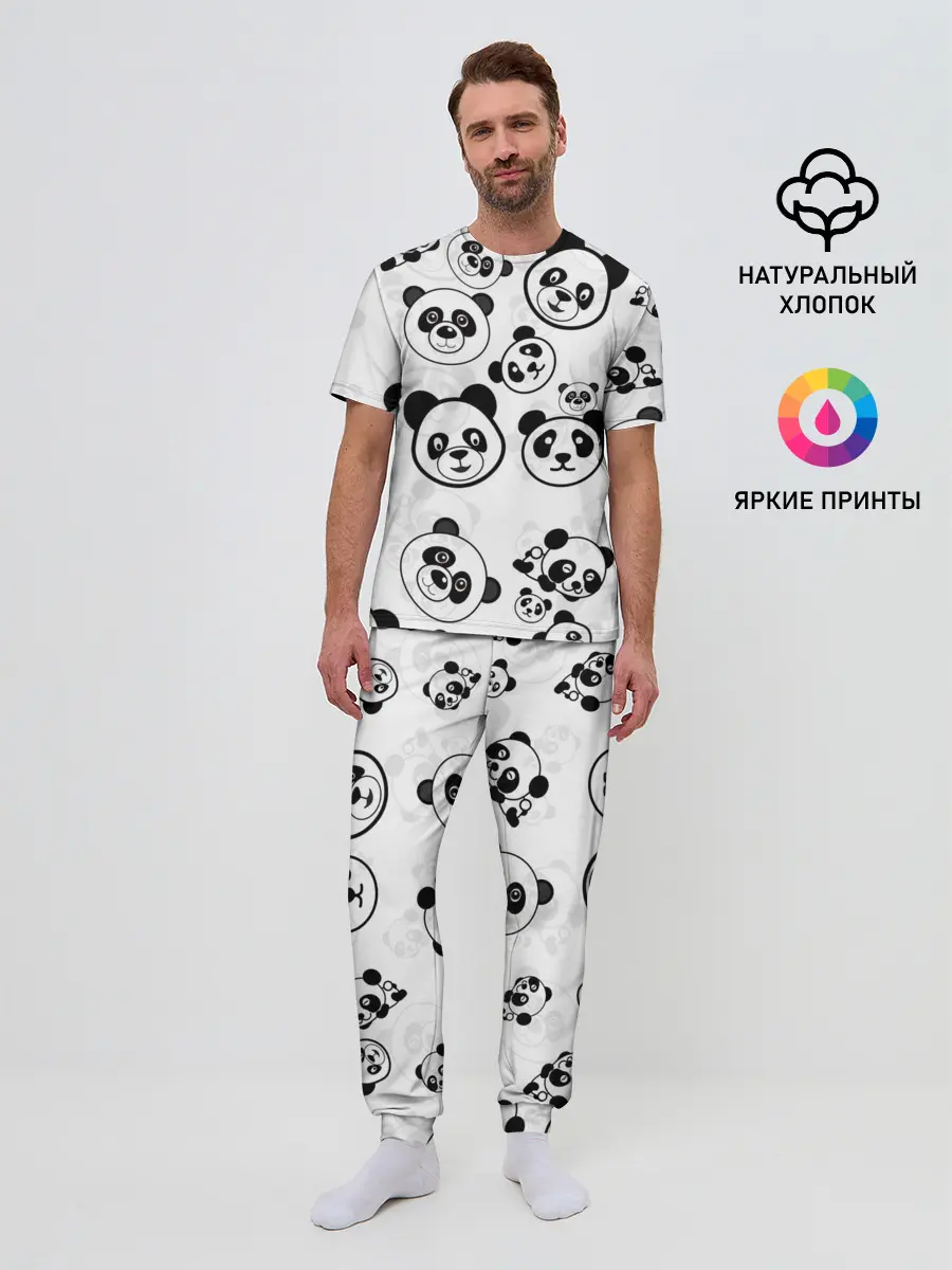 Мужская пижама с брюками / Панды