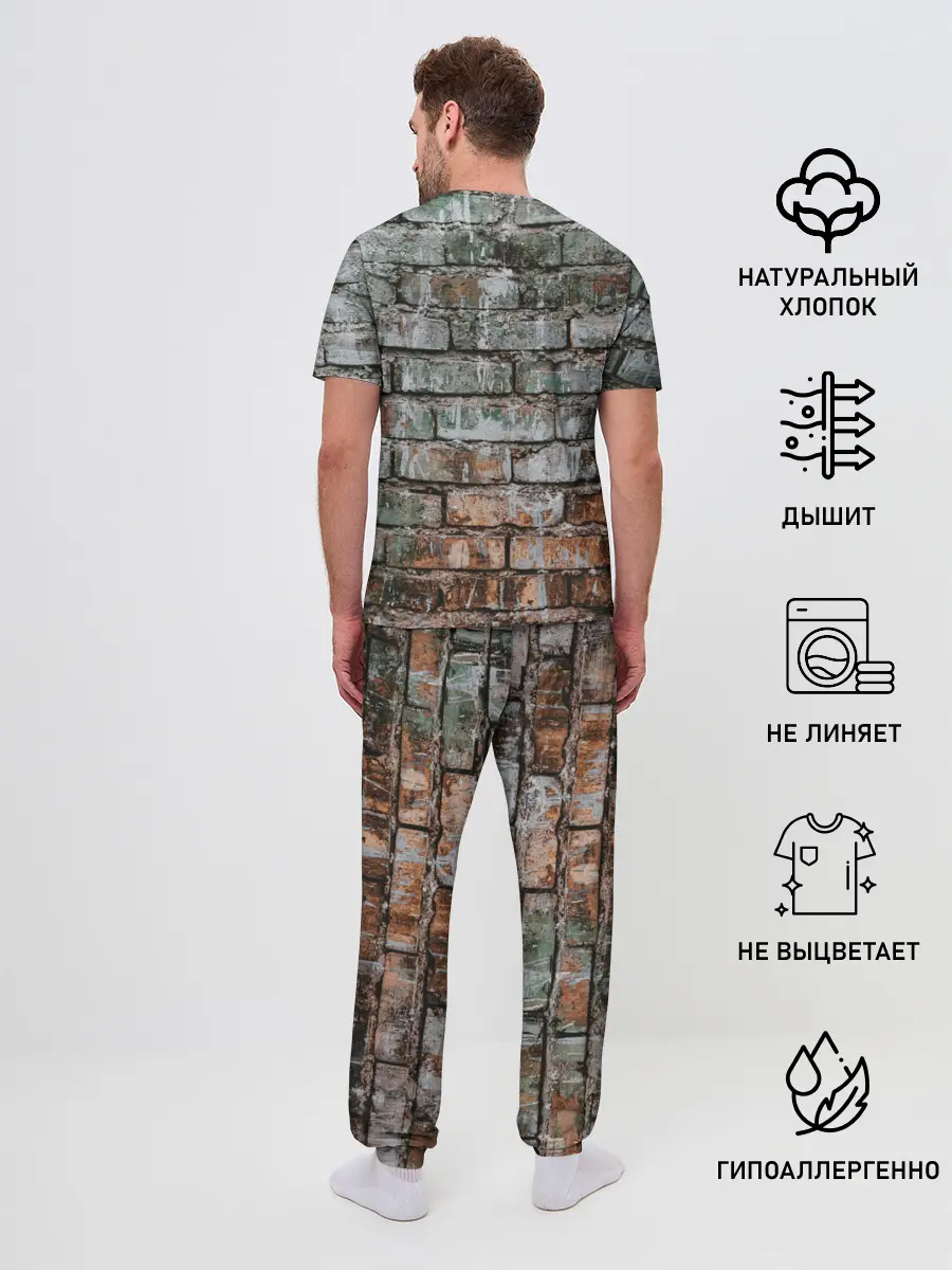 Мужская пижама с брюками / кирпичная стена потеки краска