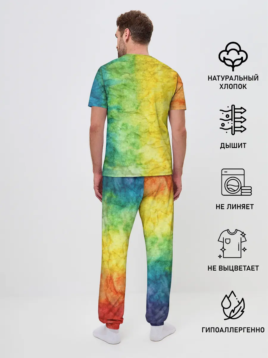 Мужская пижама с брюками / разноцветный акварель градиент