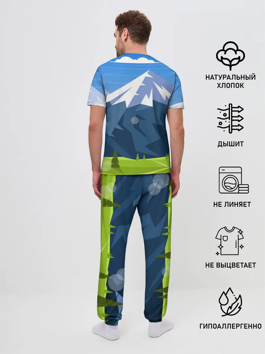 Мужская пижама с брюками / Горы пейзаж природа вектор