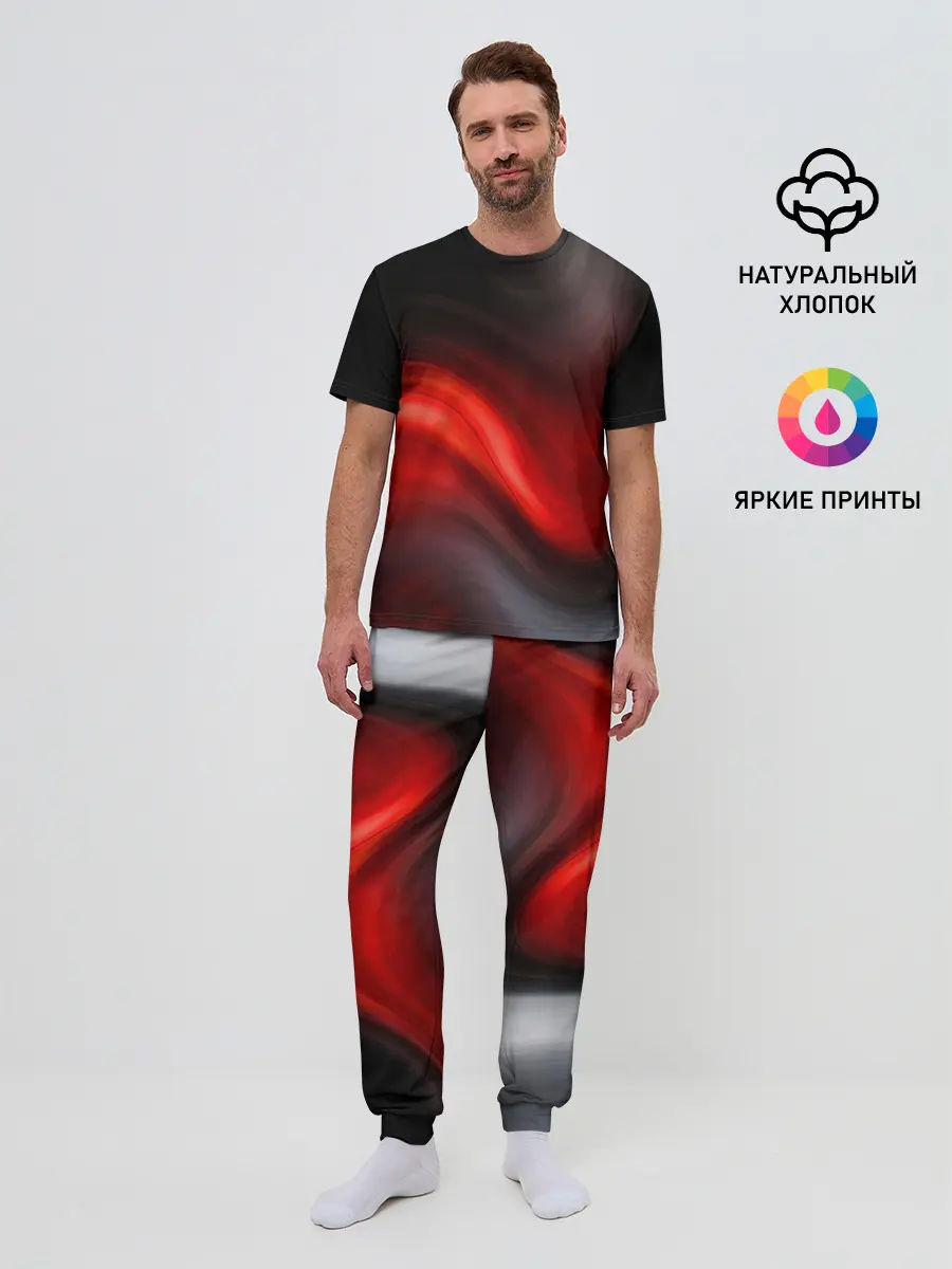 Мужская пижама с брюками / BLACK RED WAVES | АБСТРАКЦИЯ