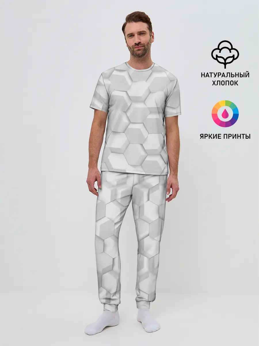Мужская пижама с брюками / 3D WHITE
