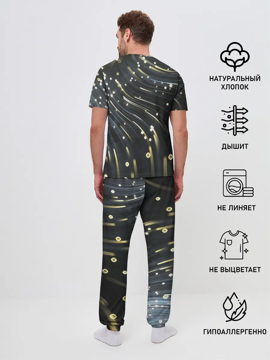 Мужская пижама с брюками / Абстракция искры полосы боке