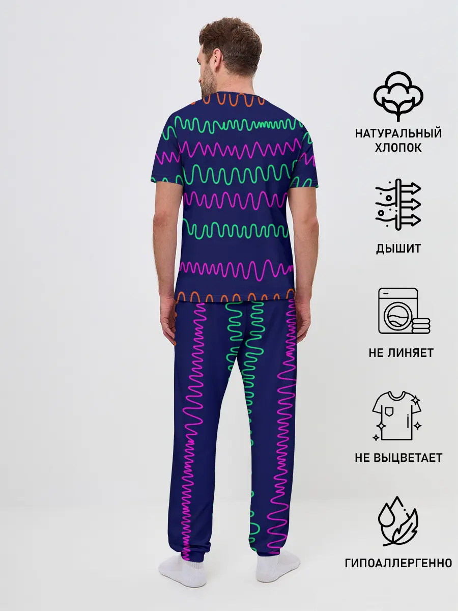 Мужская пижама с брюками / Линии разными ручками на синем