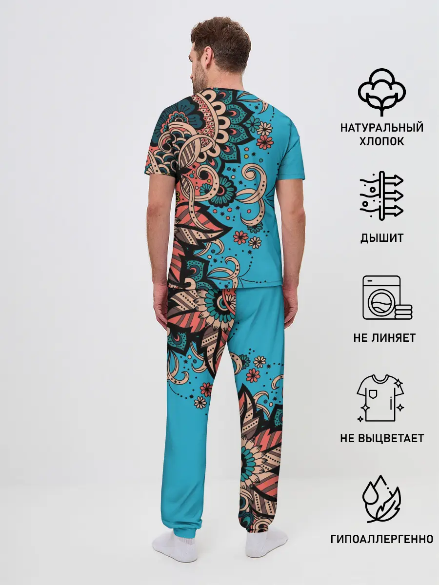 Мужская пижама с брюками / Цветочная фантазия