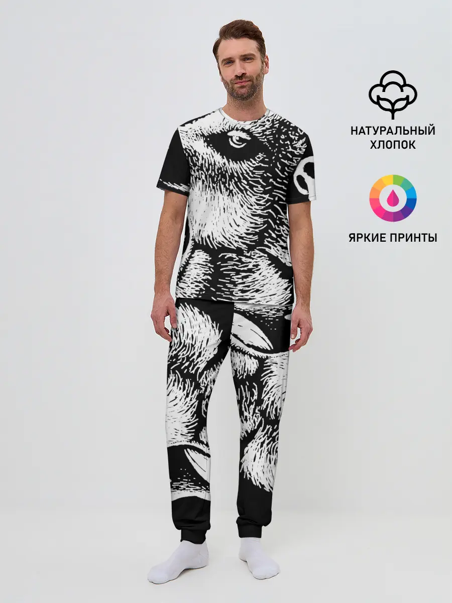 Мужская пижама с брюками / Черный медведь