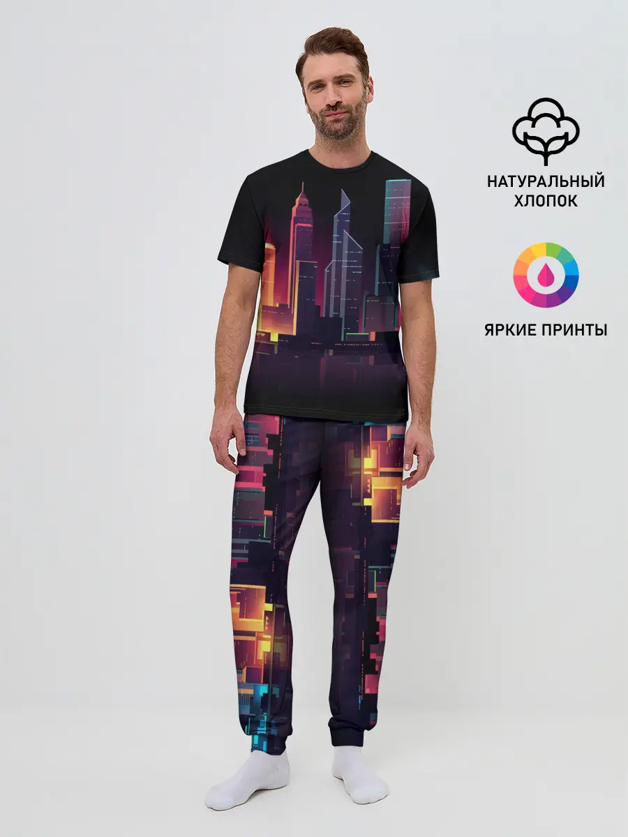 Мужская пижама с брюками / Neon City