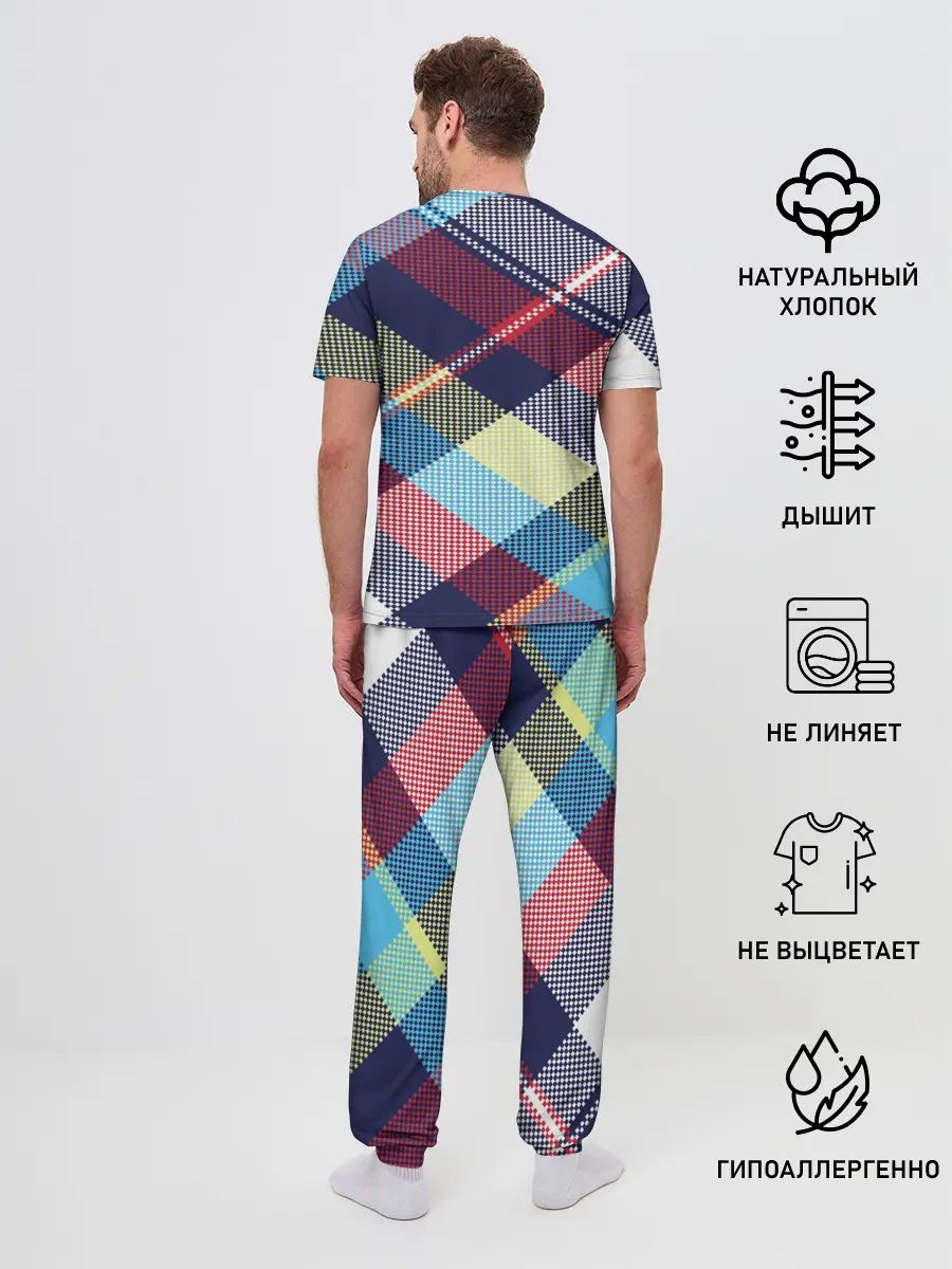 Мужская пижама с брюками / Клетка / Текстура в клетку #2