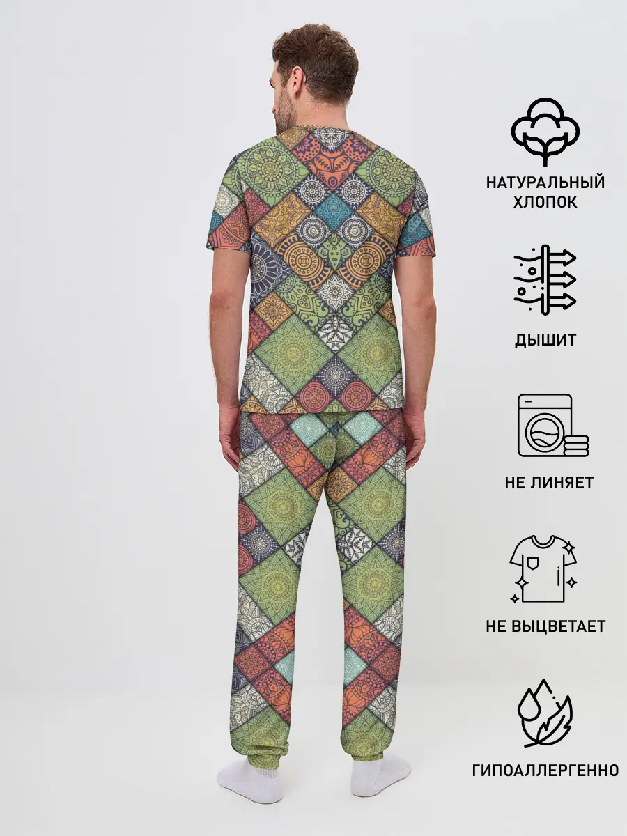 Мужская пижама с брюками / Мандалы лоскутный печворк