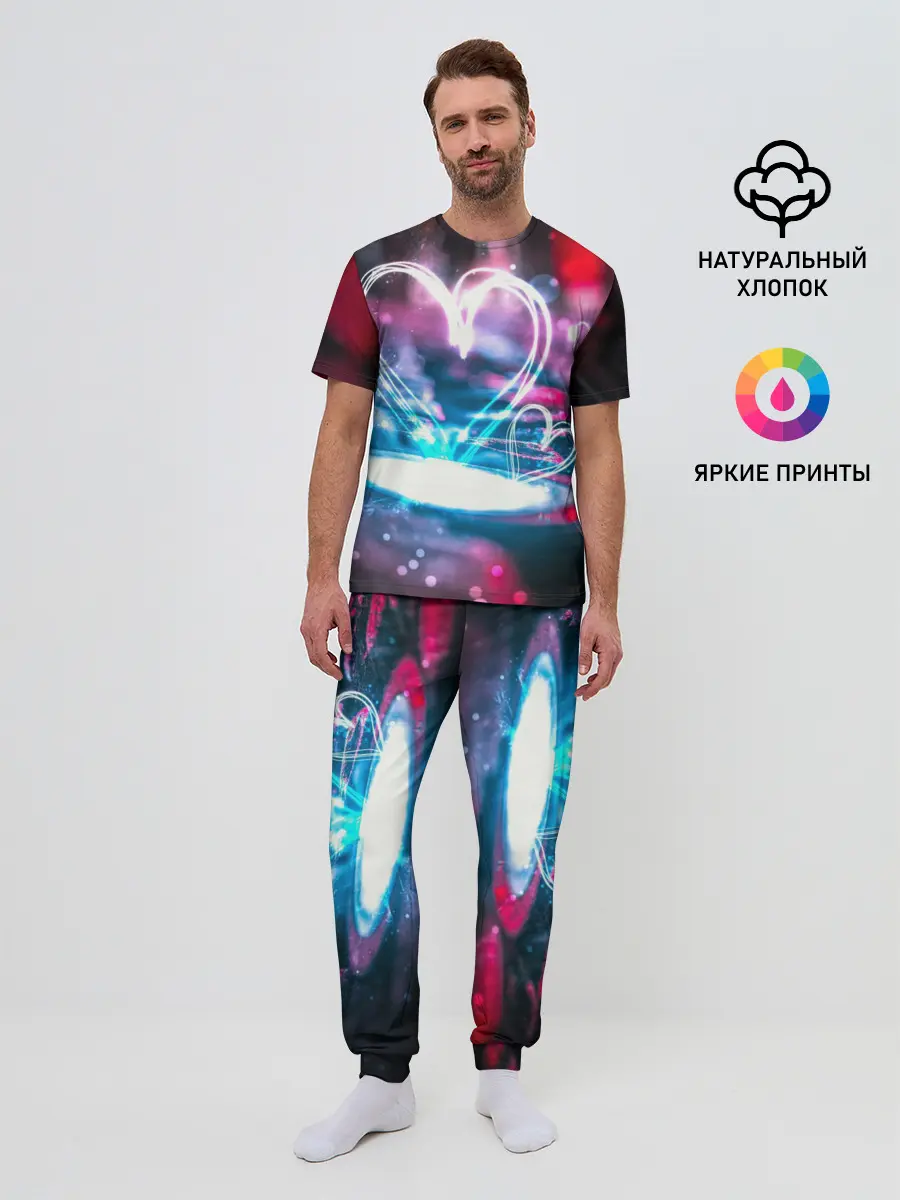 Мужская пижама с брюками / Неоновое сердце