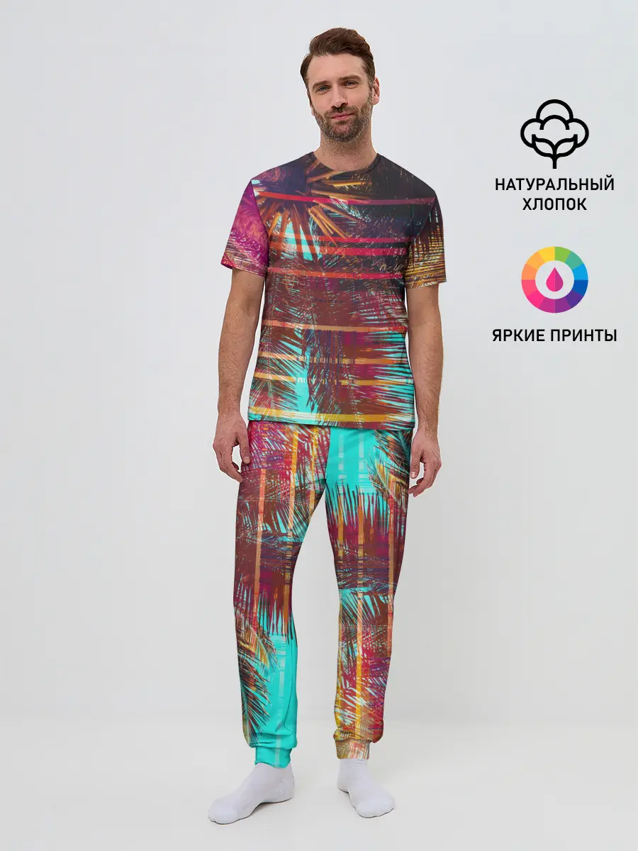 Мужская пижама с брюками / Palm glitch art