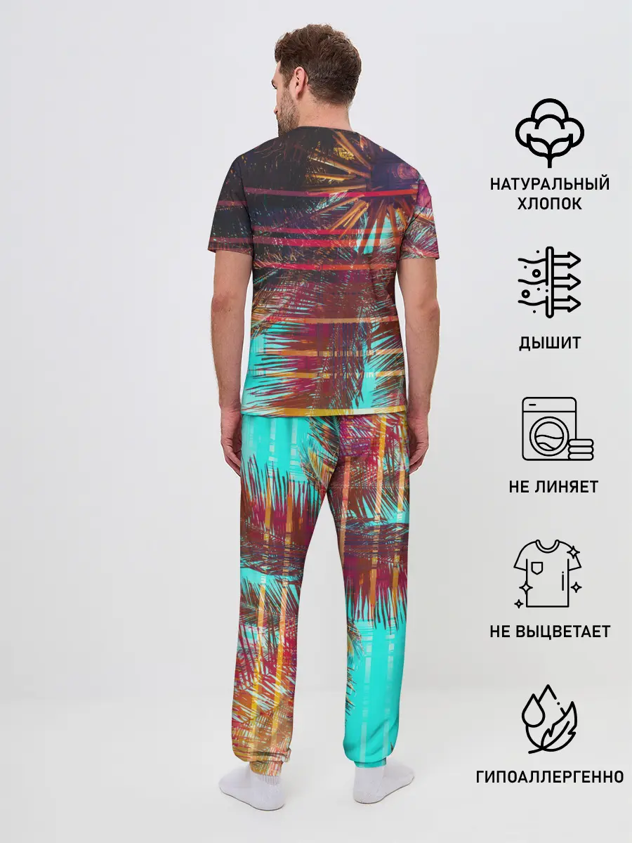 Мужская пижама с брюками / Palm glitch art