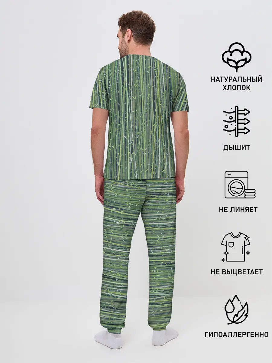 Мужская пижама с брюками / Зеленый бамбук