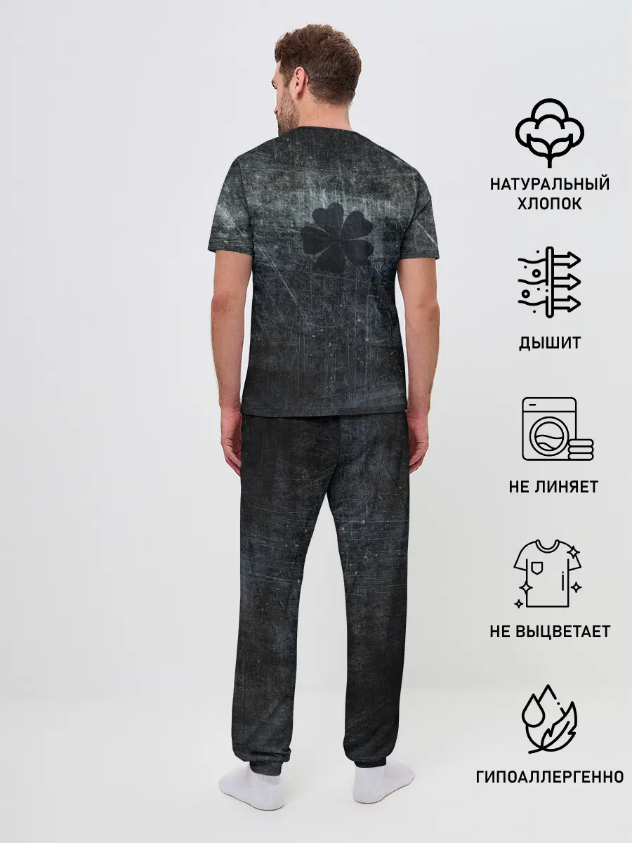 Мужская пижама с брюками / Лицо Астера на состаренном черном фоне