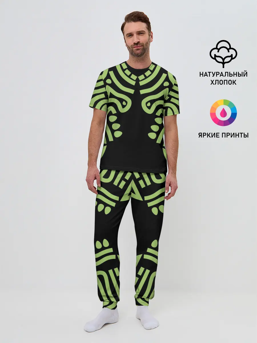 Мужская пижама с брюками / узор тату