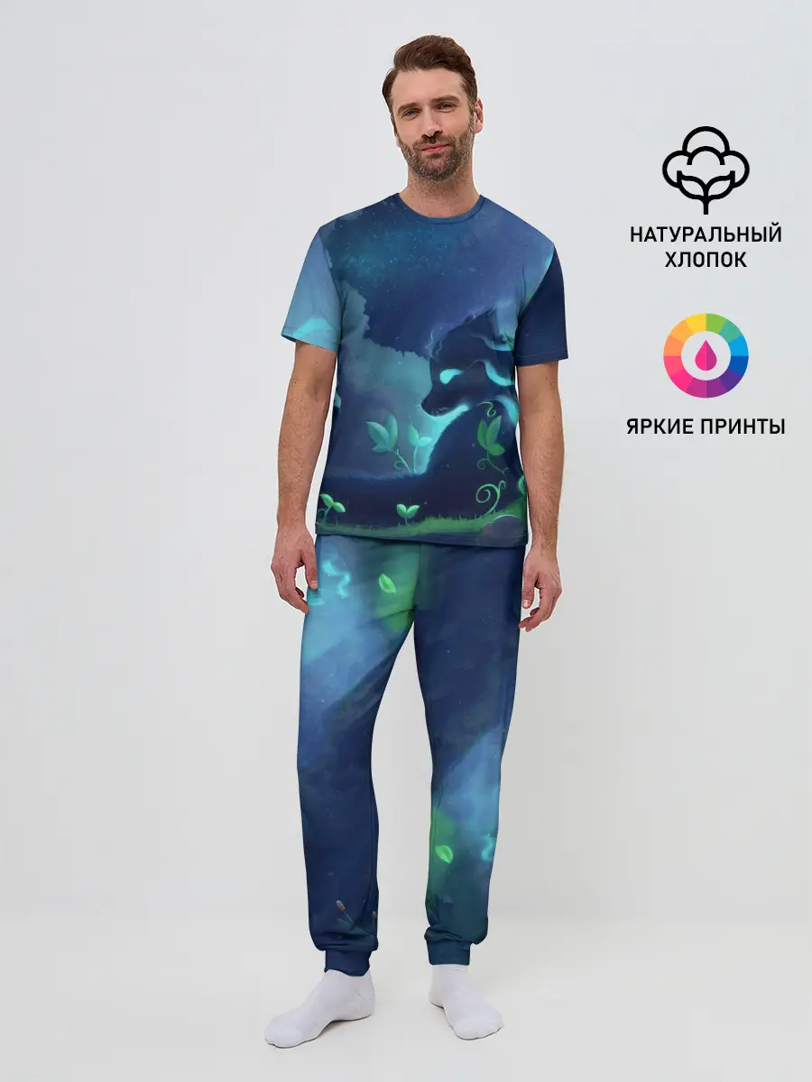 Мужская пижама с брюками / Панда и лиса