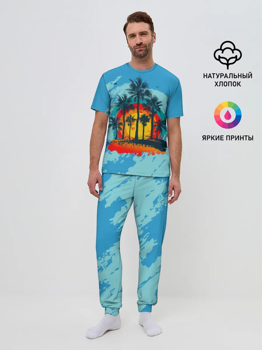 Мужская пижама с брюками / Море. Пальмы. Песок