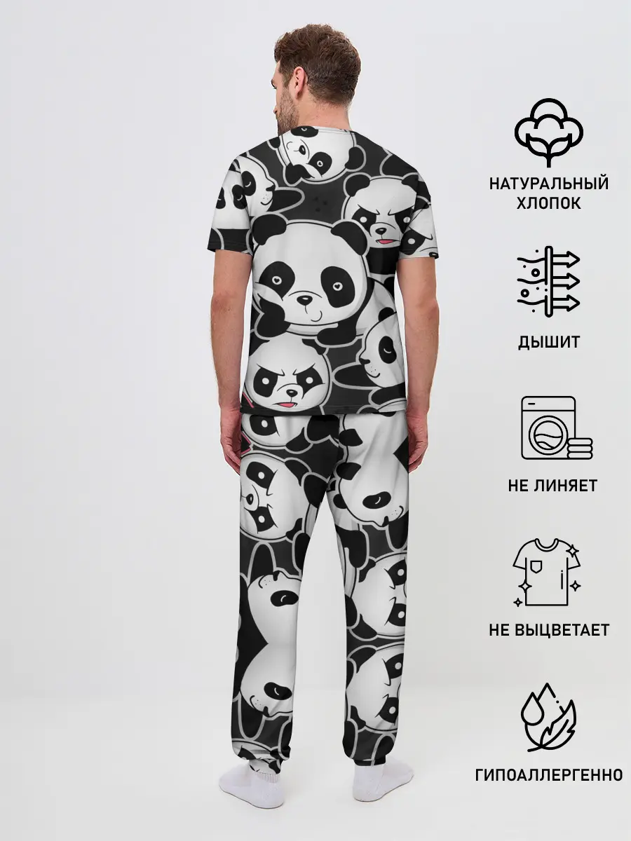 Мужская пижама с брюками / Смешные панды