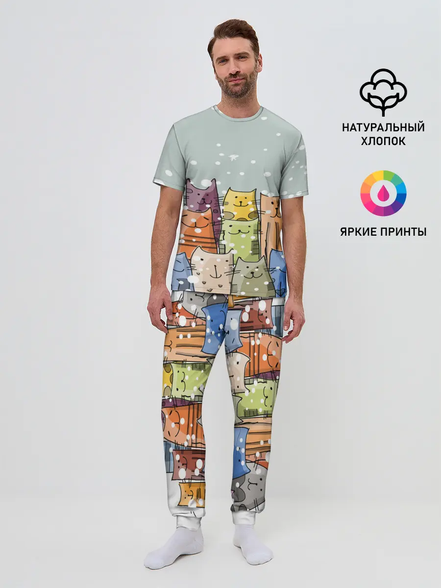 Мужская пижама с брюками / Котики