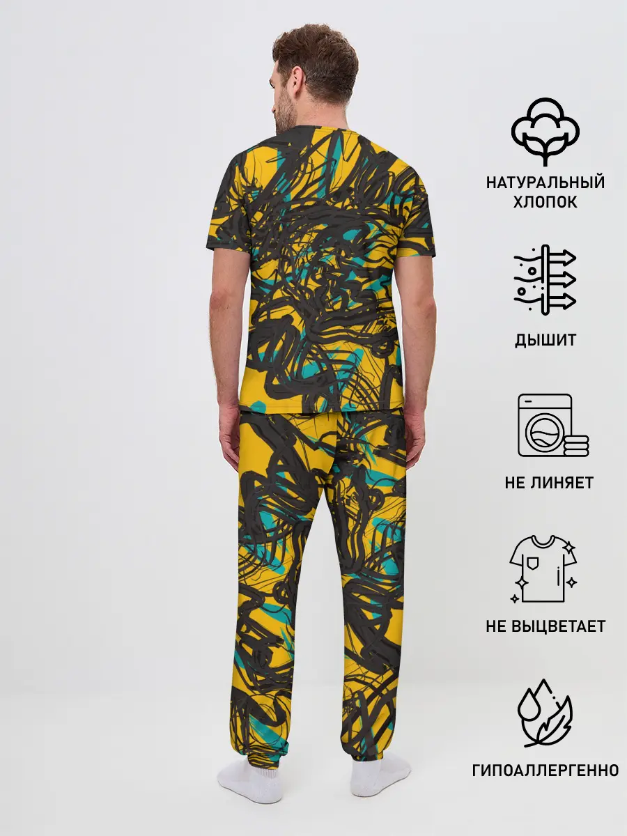 Мужская пижама с брюками / Черные линии