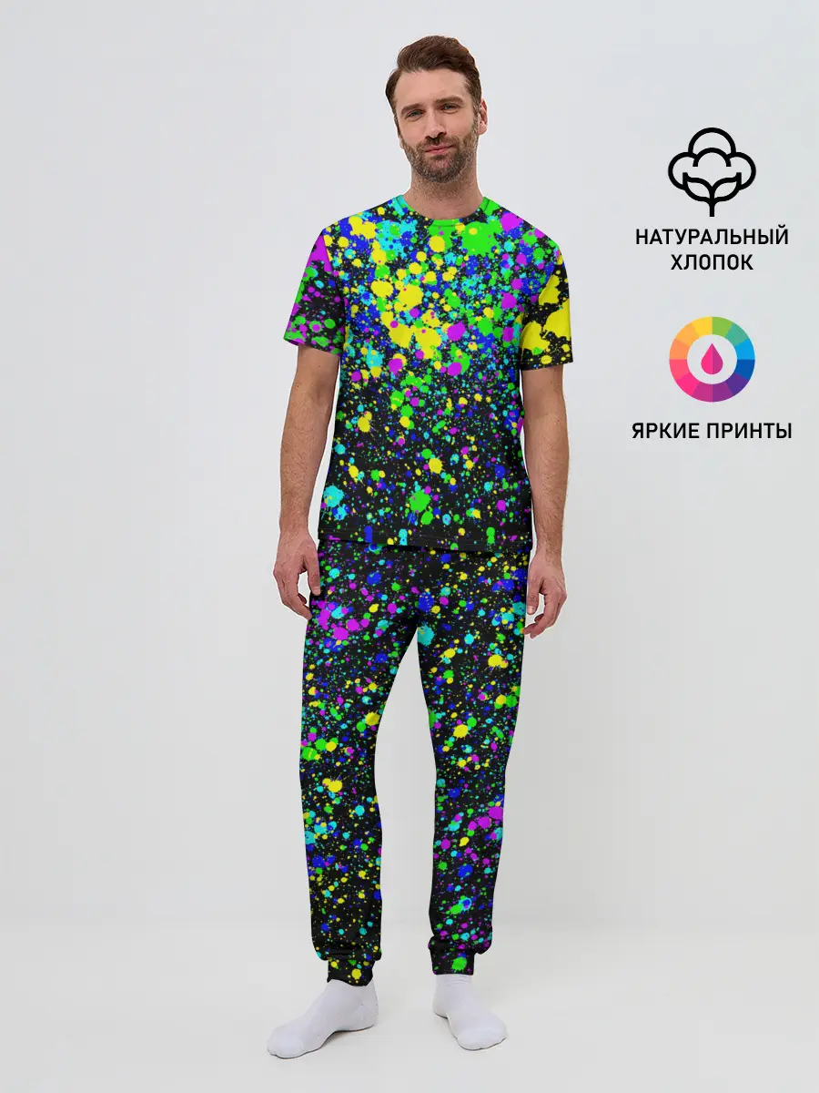 Мужская пижама с брюками / Неоновые краски лета