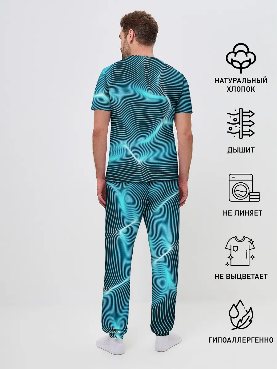 Мужская пижама с брюками / Neon lines