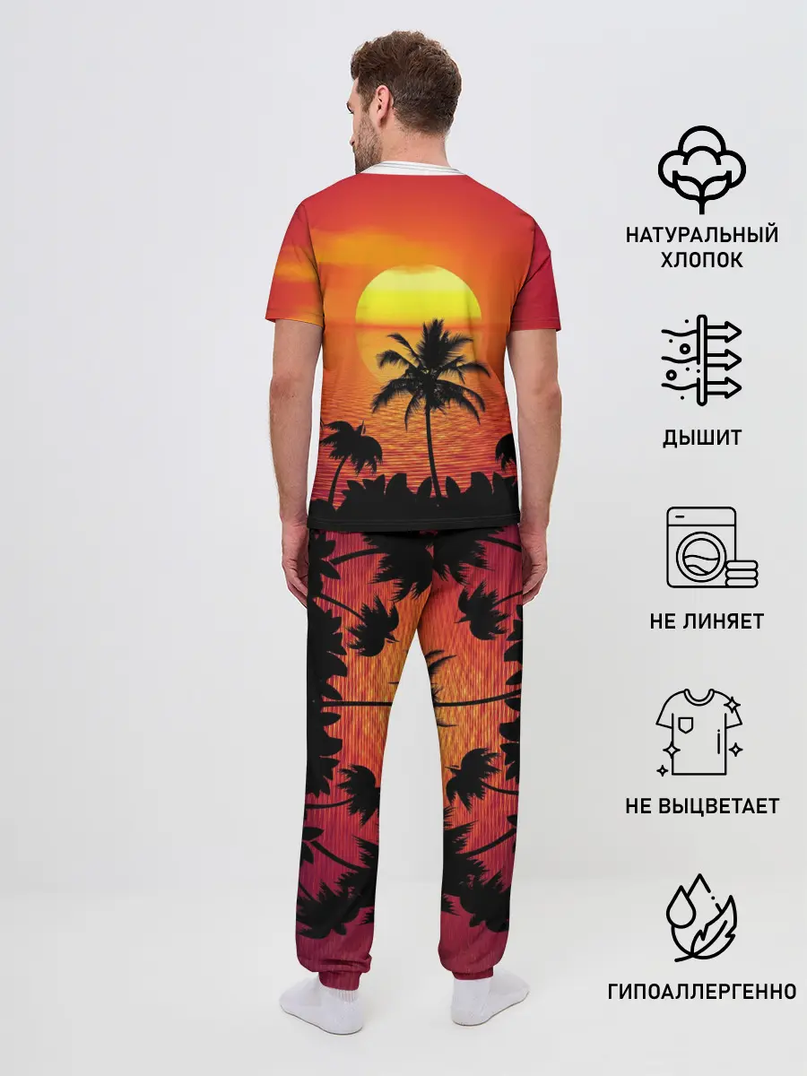 Мужская пижама с брюками / Пальмы на фоне моря