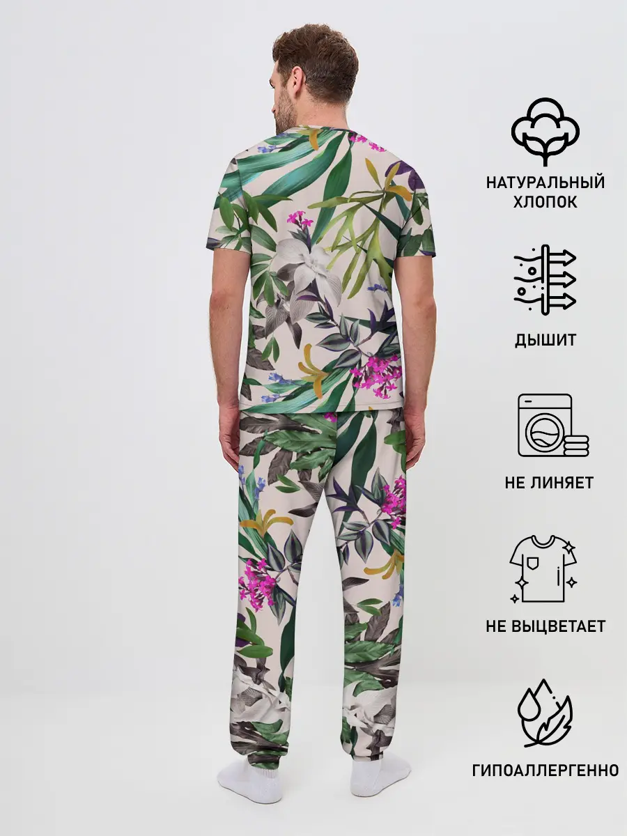 Мужская пижама с брюками / Череп в цветах