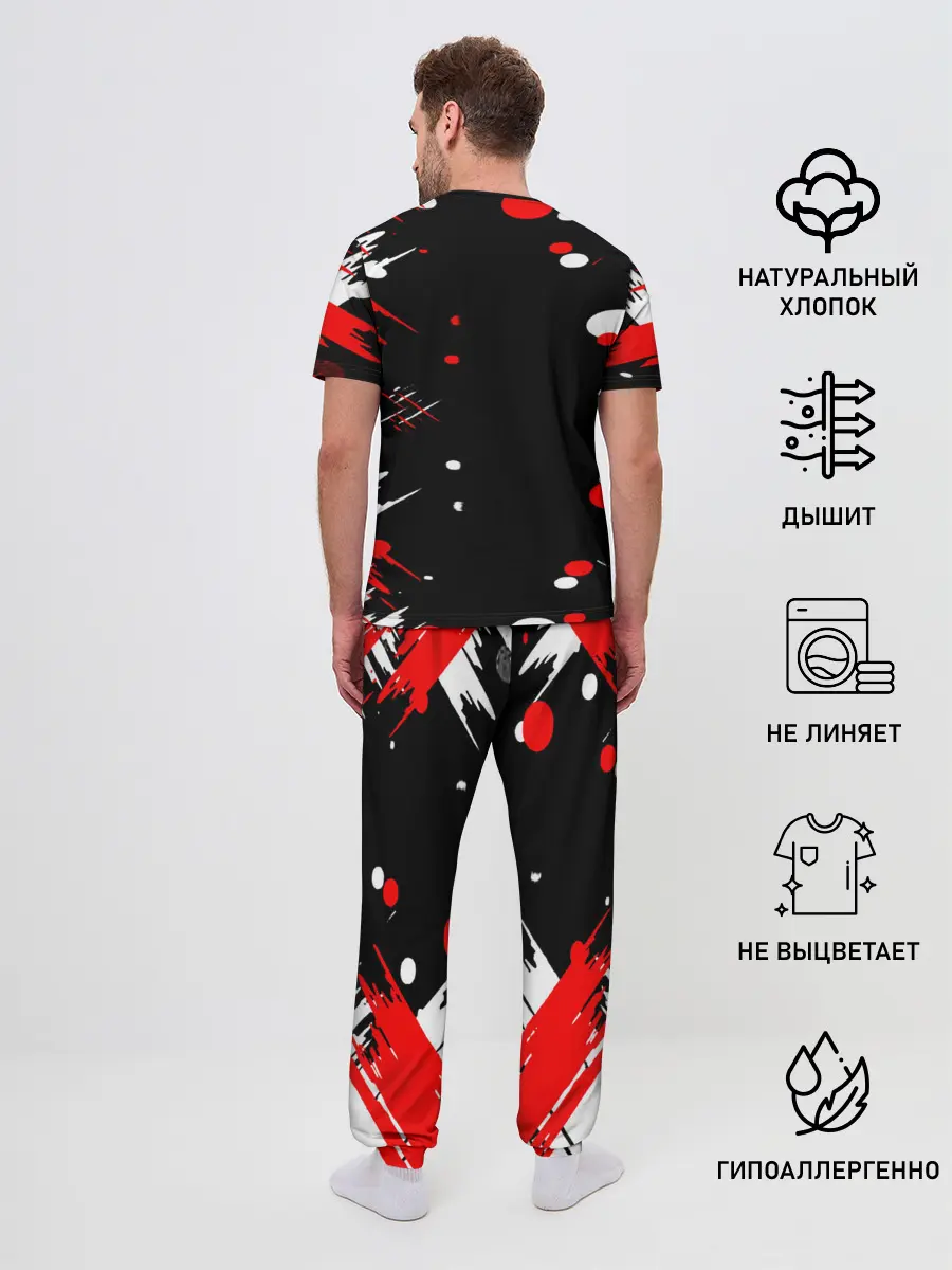 Мужская пижама с брюками / Хвост Феи красно-черная геометрия