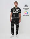 Мужская пижама с брюками / Черно-белый паттерн с иероглифами