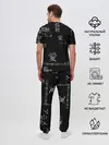 Мужская пижама с брюками / Черно-белый паттерн с иероглифами