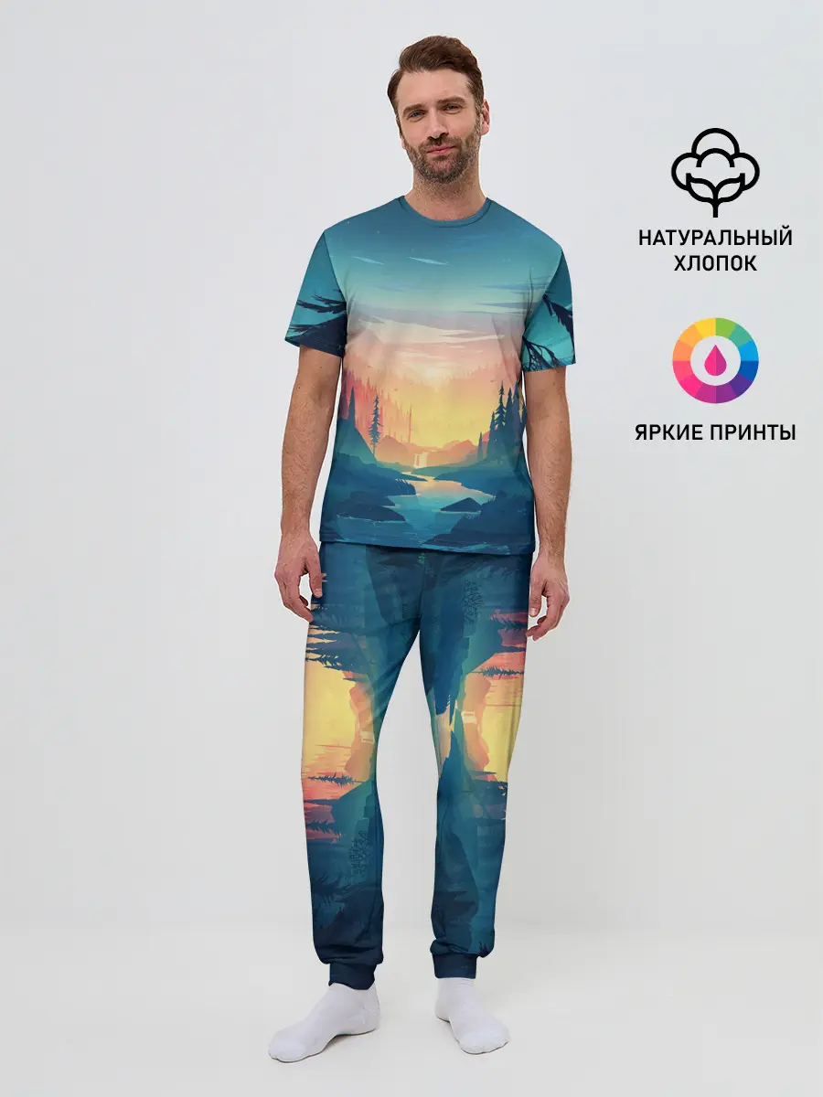 Мужская пижама с брюками / Природа