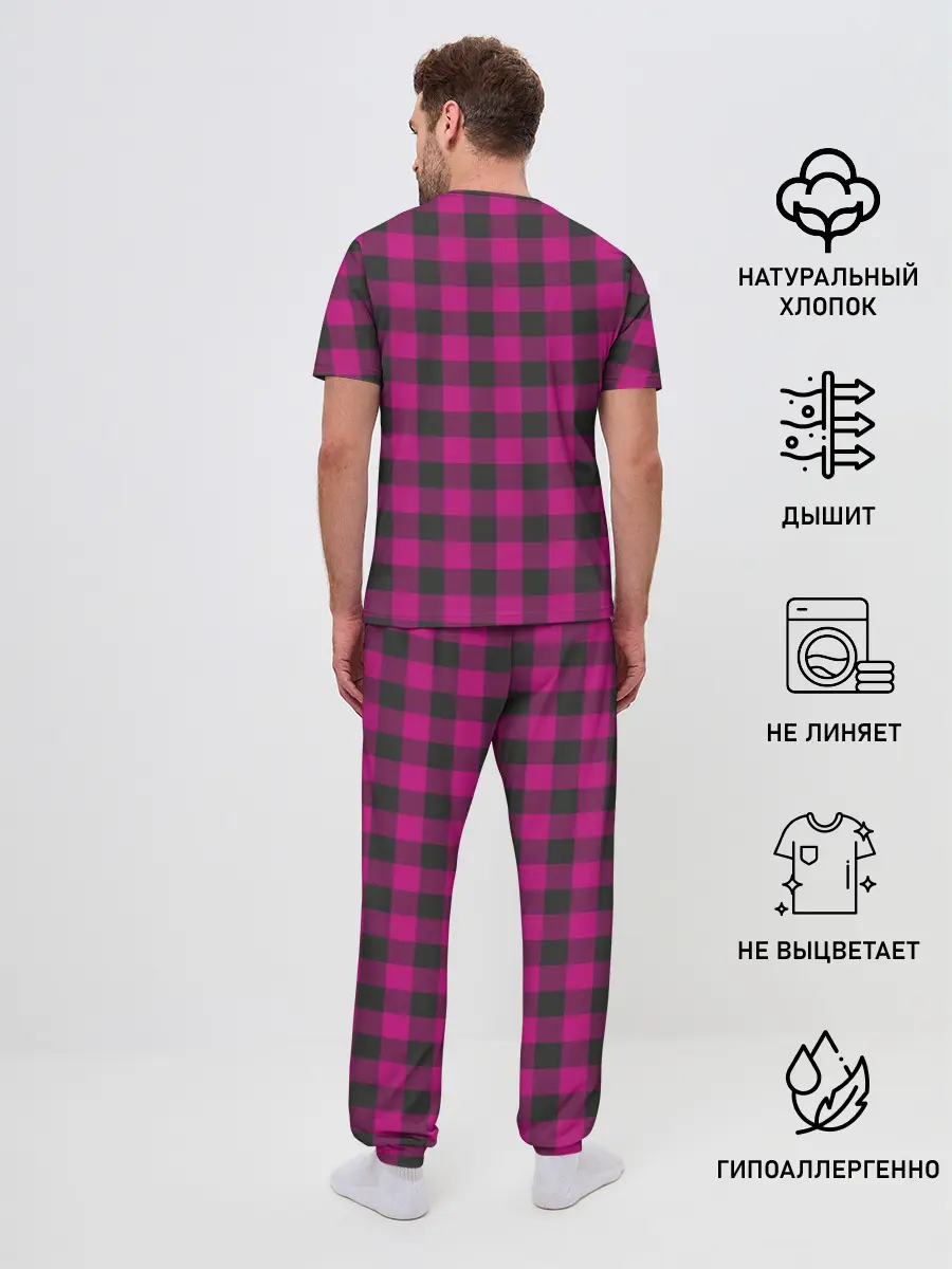 Мужская пижама с брюками / Розовая клетка