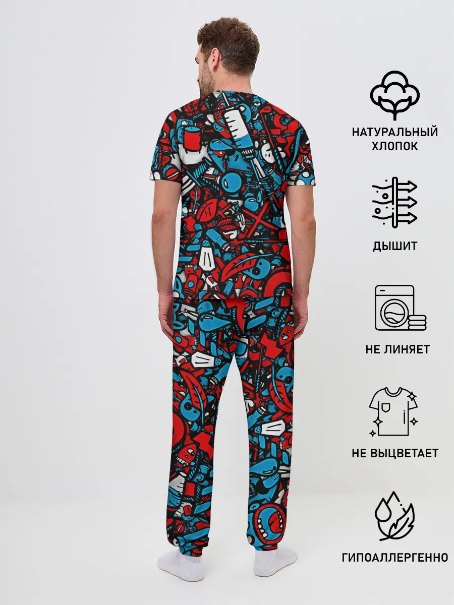 Мужская пижама с брюками / Красно синие безумие