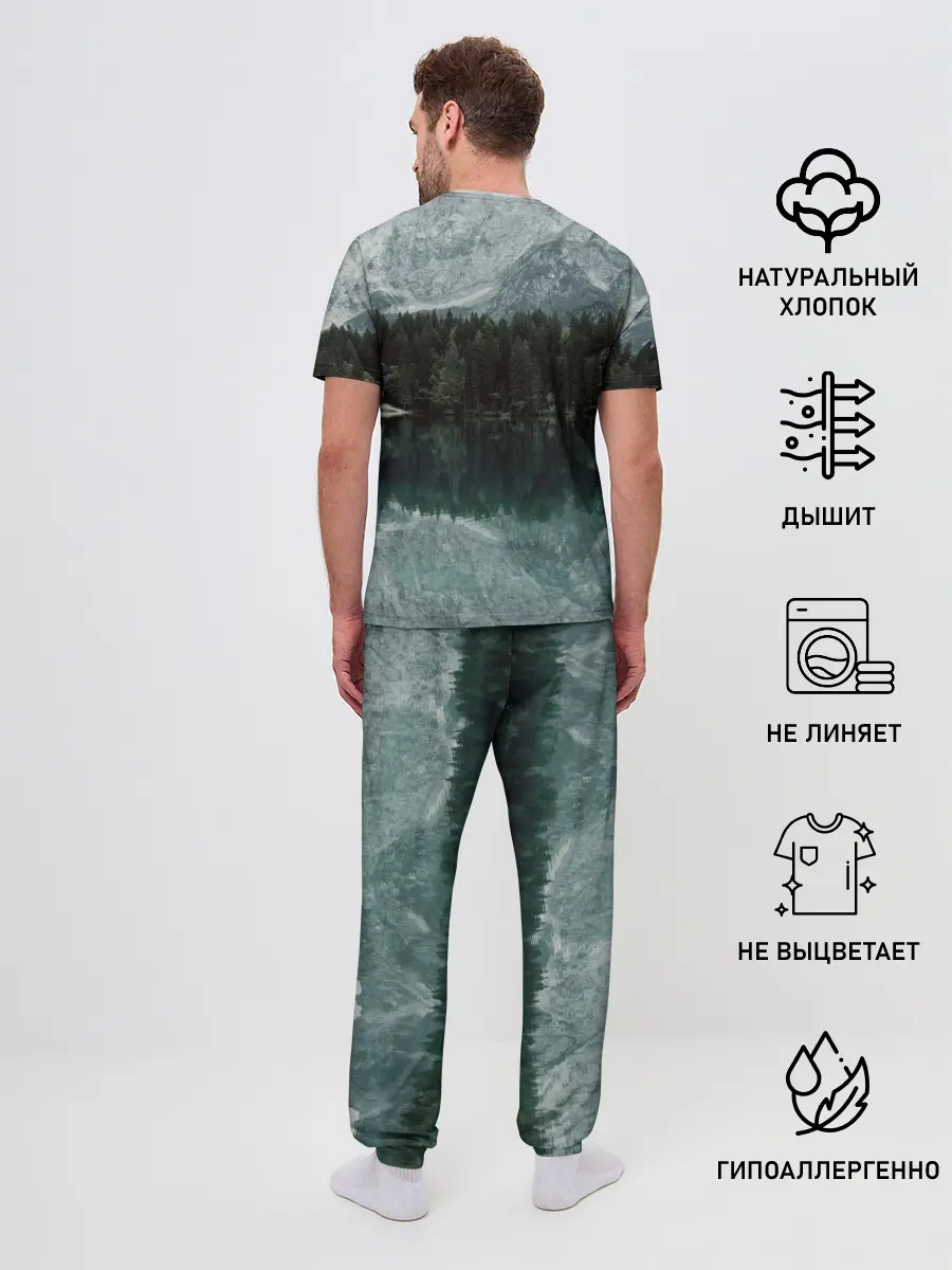 Мужская пижама с брюками / отражение горы в озере