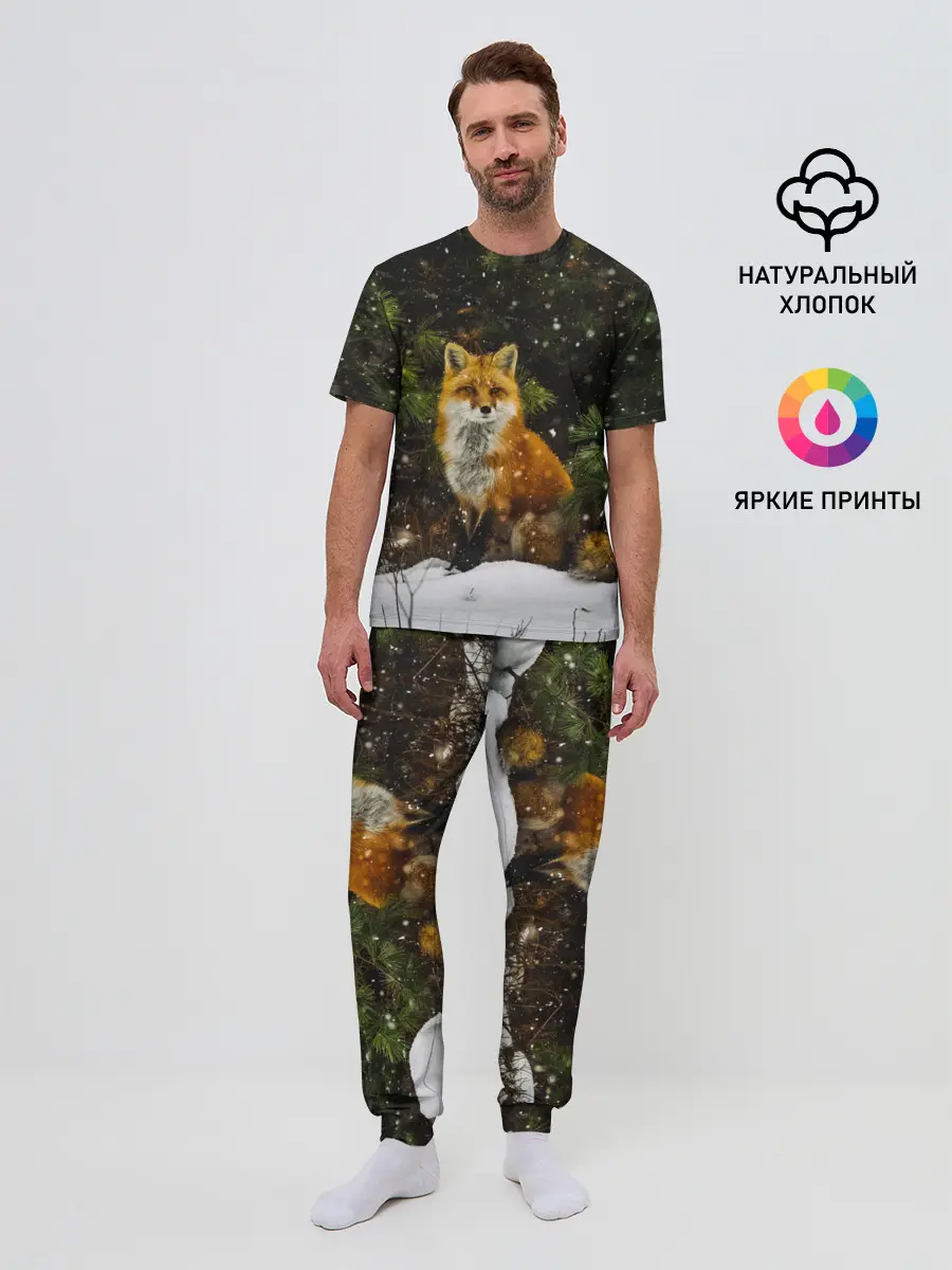 Мужская пижама с брюками / Лиса и снег
