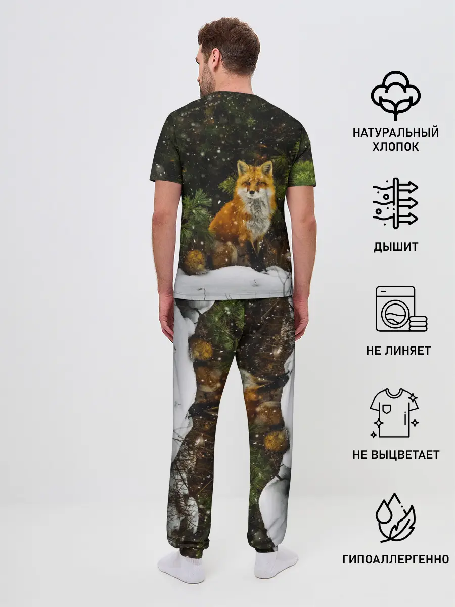 Мужская пижама с брюками / Лиса и снег