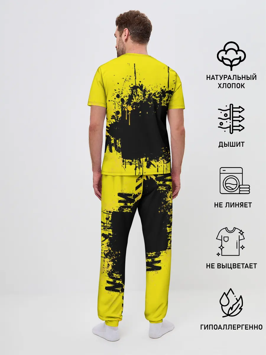 Мужская пижама с брюками / веселое яйцо на черном фоне