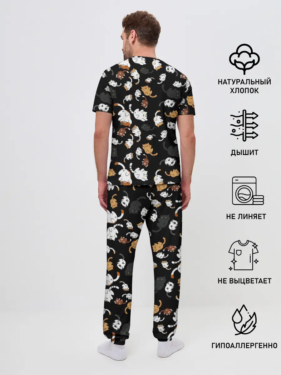Мужская пижама с брюками / Котята паттерн